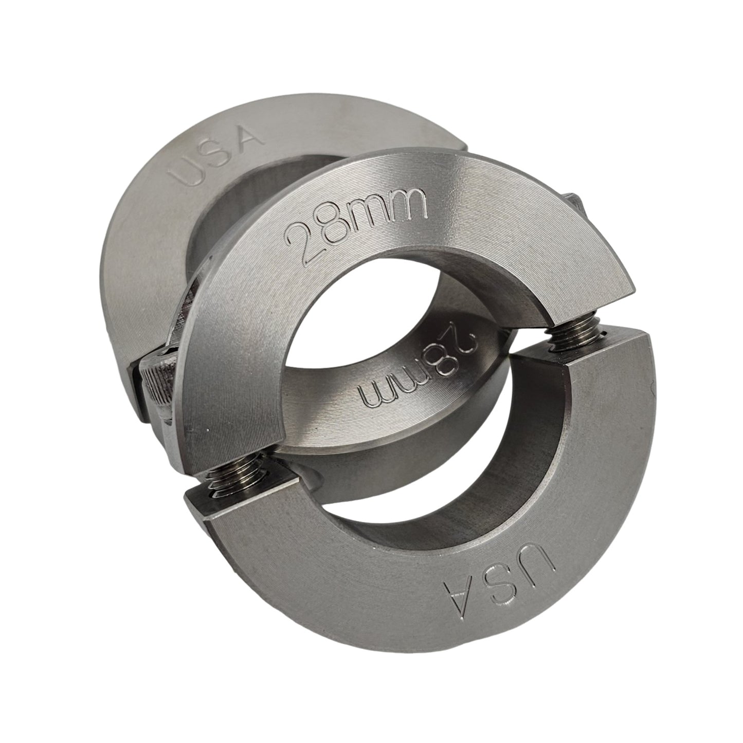 28mm Diameter - Clamping Two Piece Shaft Collar - 303 Stainless Steel
