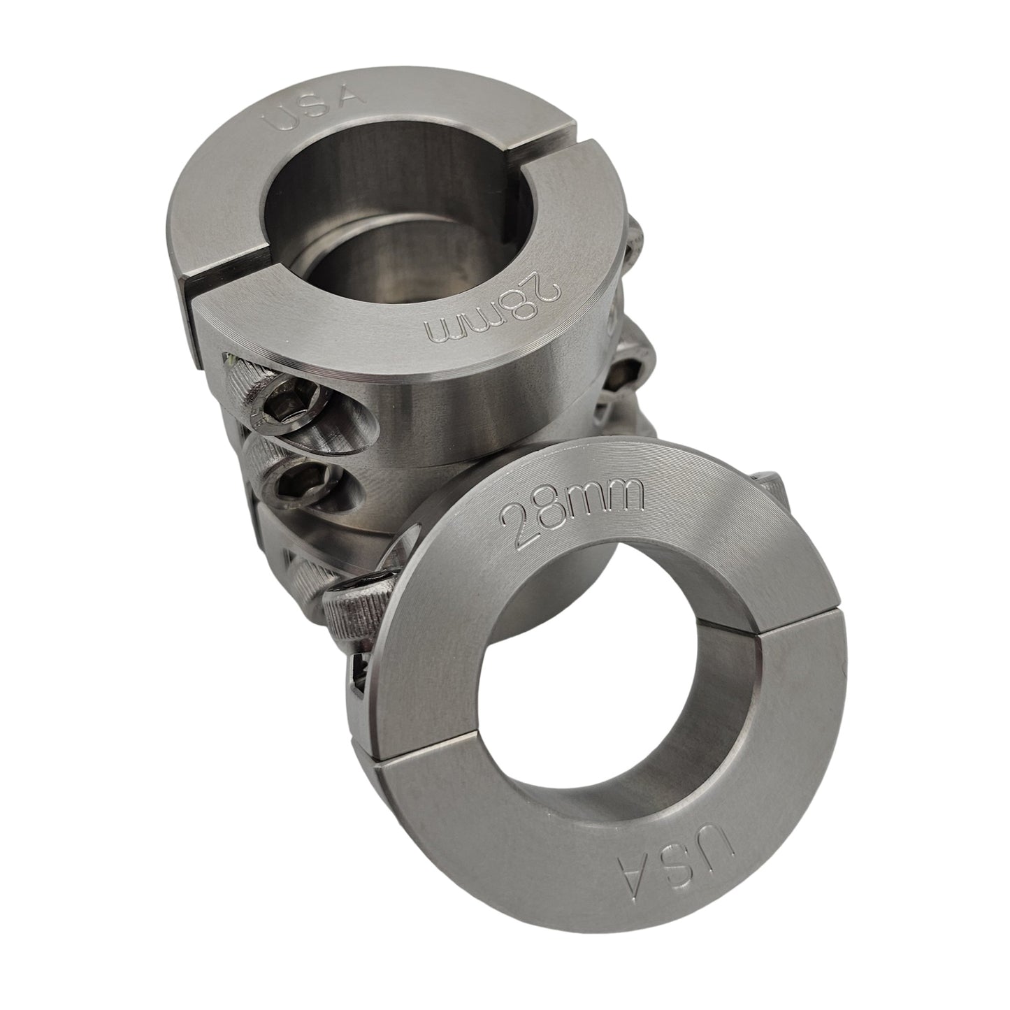 28mm Diameter - Clamping Two Piece Shaft Collar - 303 Stainless Steel