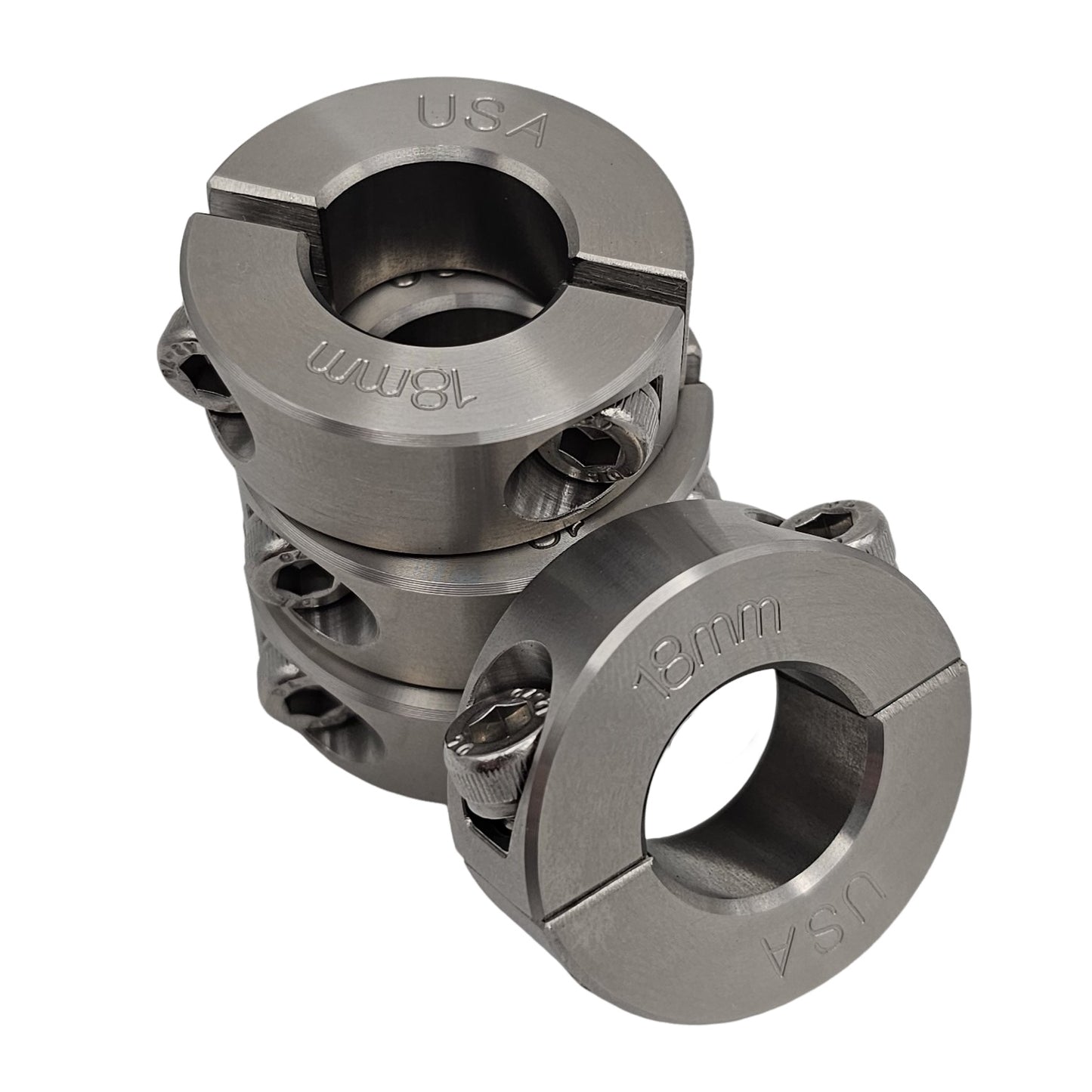 18mm Diameter - Clamping Two Piece Shaft Collar - 303 Stainless Steel