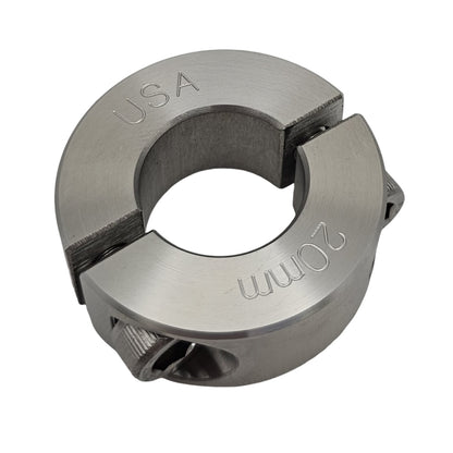 20mm Diameter - Clamping Two Piece Shaft Collar - 303 Stainless Steel