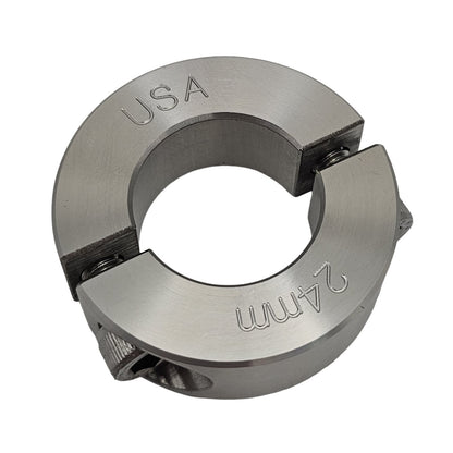 24mm Diameter - Clamping Two Piece Shaft Collar - 303 Stainless Steel