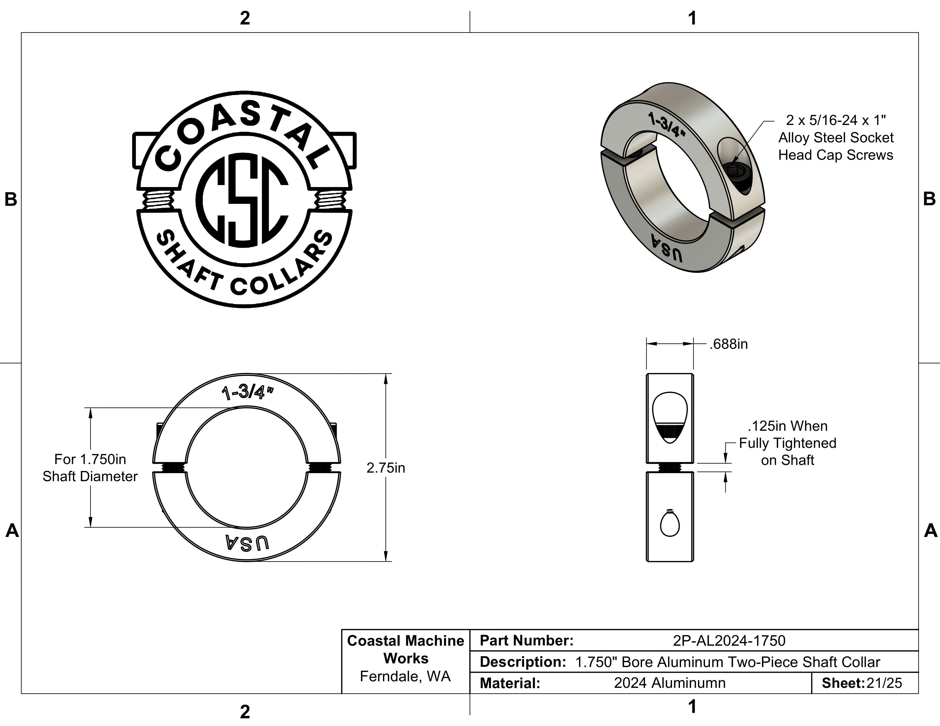 SUMMIT COLLARS 17mm Double Split 2-Piece Clamp Shaft Collar, Black Oxide – 1 Pack