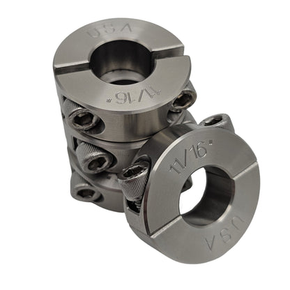 0.688" Diameter - Clamping Two Piece Shaft Collar - 303 Stainless Steel